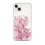 Artistic iPhone 14 Plus case showcasing vivid pink and purple cactus pads in watercolor design