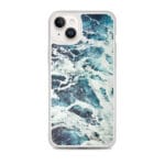 MagSafe iPhone 14 Plus case with watercolor ocean design in deep blue and green tones