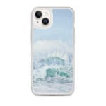 MagSafe case for iPhone 14 Plus with turquoise ocean waves and clear sky design.