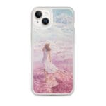 Dreamy coastal watercolor art iPhone 14 Plus case showcasing serene ocean waves and tender clouds