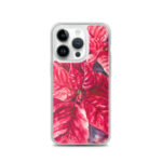 Elegant red poinsettia flower art on Christmas iPhone 14 Pro MagSafe clear case.
