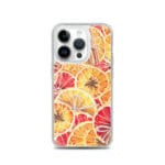 Holiday oranges iPhone 14 Pro MagSafe case with bright watercolor art.