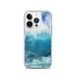 Serene watercolor ocean wave case for iPhone 14 Pro, soft wave art.