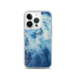 Abstract watercolor ocean art phone case for iPhone 14 Pro, tranquil water surface design.