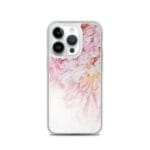 Pink and white spring peony floral watercolor painting on iPhone 14 Pro MagSafe case.