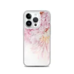 Pink and white spring peony floral watercolor painting on iPhone 14 Pro MagSafe case.
