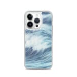 Artistic MagSafe iPhone 14 Pro case showcasing vibrant and fluid ocean wave patterns in watercolor design.
