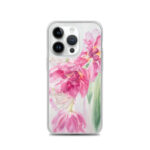 Pink tulips floral art MagSafe case for iPhone 14 Pro with elegant watercolor flowers.