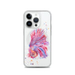 Artistic Pink Betta Fish MagSafe iPhone 14 Pro case showcasing soft pink and purple watercolor painting of a fish.