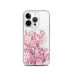 Elegant MagSafe iPhone 14 Pro case with botanical watercolor art of a pink cactus