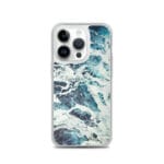 MagSafe iPhone 14 Pro case showcasing abstract ocean art with white and green highlights