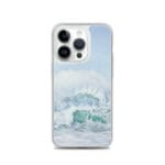 Serene ocean waves and blue sky art case for iPhone 14 Pro, soothing colors.