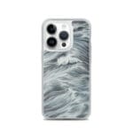 Dramatic ocean waves MagSafe case for iPhone 14 Pro, grey and blue watercolor design.
