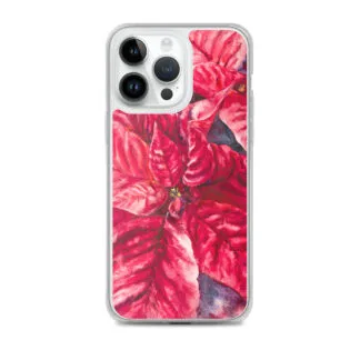 Festive Christmas poinsettia floral design MagSafe case for iPhone 14 Pro Max.