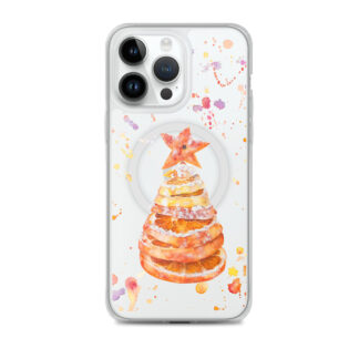 Christmas tree made of oranges clear iPhone 14 Pro Max MagSafe case with vibrant holiday art.