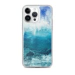 iPhone 14 Pro Max case with calming blue ocean wave watercolor art.