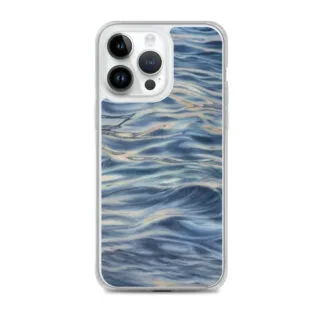 Stylish MagSafe iPhone 14 Pro Max case highlighting a watercolor evening ocean with soft sunset reflections.