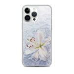 Elegant white lily flower in water MagSafe clear case for iPhone 14 Pro Max with peaceful design.