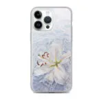 Elegant white lily flower in water MagSafe clear case for iPhone 14 Pro Max with peaceful design.