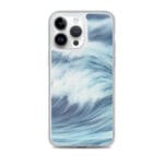 Durable MagSafe iPhone 14 Pro Max case with artistic blue ocean waves, combining beauty and protection.