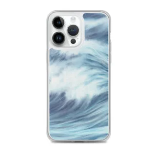 Durable MagSafe iPhone 14 Pro Max case with artistic blue ocean waves, combining beauty and protection.