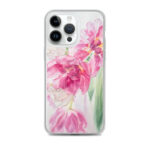 Pink tulips floral MagSafe clear case for iPhone 14 Pro Max with elegant watercolor flowers.