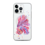 Pink Betta Fish MagSafe iPhone 14 Pro Max case with vibrant animal art and a transparent phone case design.