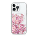 Stylish iPhone 14 Pro Max MagSafe case featuring pink Opuntia cactus watercolor painting