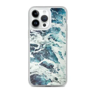 MagSafe iPhone 14 Pro Max case with abstract blue and green ocean watercolor design