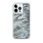Soft grey and blue ocean waves watercolor MagSafe case for iPhone 14 Pro Max.