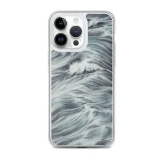 Soft grey and blue ocean waves watercolor MagSafe case for iPhone 14 Pro Max.