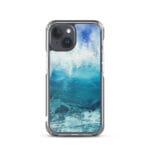 iPhone 15 MagSafe case with ocean wave design in calming blue tones.