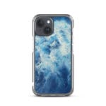 Abstract MagSafe iPhone 15 case with deep blue ocean watercolor art.