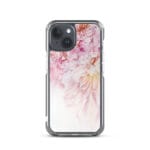 Delicate pink peony flowers and white petals spring watercolor art iPhone 15 case.