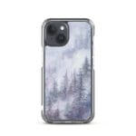 Tranquil watercolor winter snow forest artistic iPhone 15 MagSafe case.