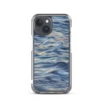 Premium MagSafe iPhone 15 case featuring sunset ocean water surface with soothing reflections in watercolor design.