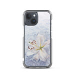 iPhone 15 clear case with white lily in water watercolor art design.