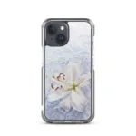 iPhone 15 clear case with white lily in water watercolor art design.