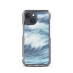 Sophisticated MagSafe iPhone 15 case featuring original watercolor painting of energetic sea waves.