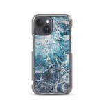 Slim MagSafe iPhone 15 case with abstract blue stylish nautical artwork.