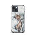 iPhone 15 clear case with an adorable kitten watercolor painting, stylish and protective.