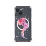 iPhone 15 clear case with pink jellyfish watercolor painting, stylish and protective.