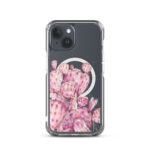 Protective iPhone 15 clear case with vibrant cactus watercolor art in pink and purple hues