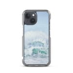 Peaceful turquoise ocean waves MagSafe case for iPhone 15, serene watercolor painting.