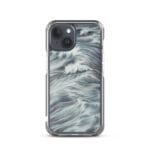 Soft grey and blue ocean waves MagSafe case for iPhone 15.