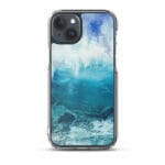 Blue ocean wave MagSafe case for iPhone 15 Plus, watercolor art.
