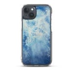 Ocean Blues watercolor phone cover for iPhone 15 Plus, serene blue ocean tones.