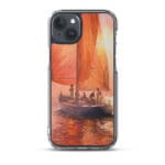 Premium MagSafe iPhone 15 Plus case with a dynamic red and orange ocean art design for a modern touch.