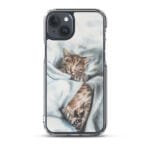 iPhone 15 Plus clear case featuring a watercolor painting of a charming little kitten.