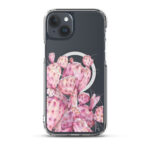 Modern iPhone 15 Plus MagSafe case showcasing unique cactus design with botanical watercolor art